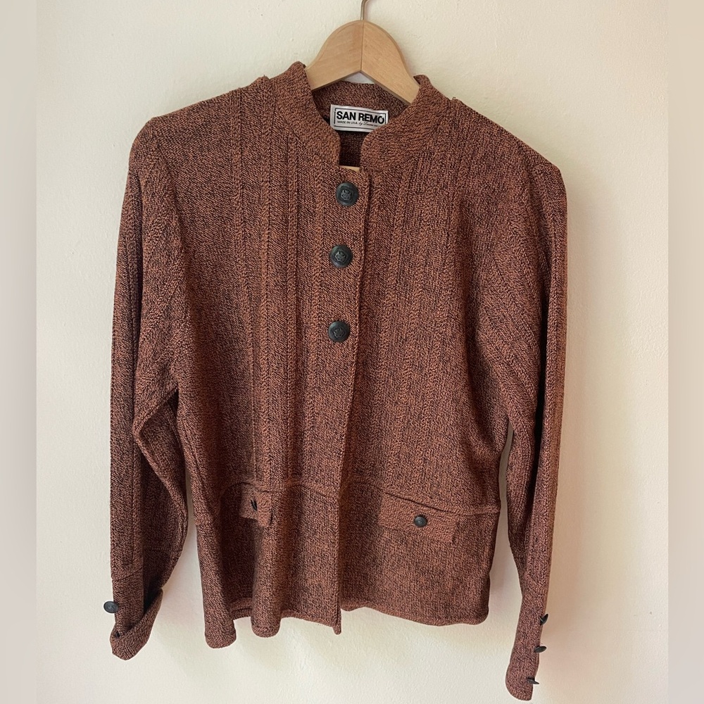 San Remo By Laura Knits Vintage Marled Knit Embossed Button Cardigan Size M